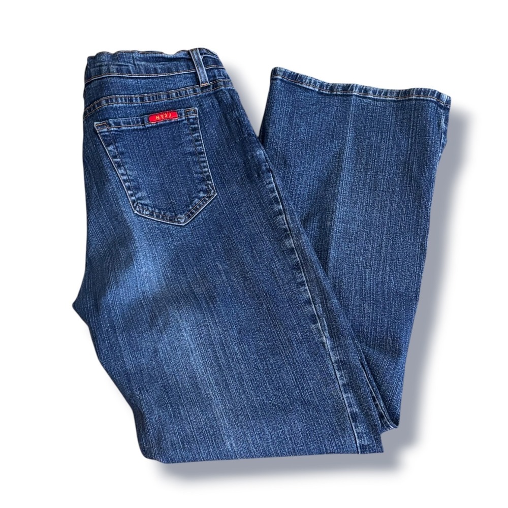 NYDJ Tummy Tuck Jeans Medium Wash Flare Bootcut Stretch Denim Made USA Petite 8